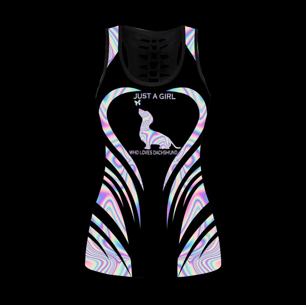 A Girl Love Dachshund Hollow Tanktop Legging Set Outfit – Casual Workout Sets – Dog Lovers Gifts For Him Or Her