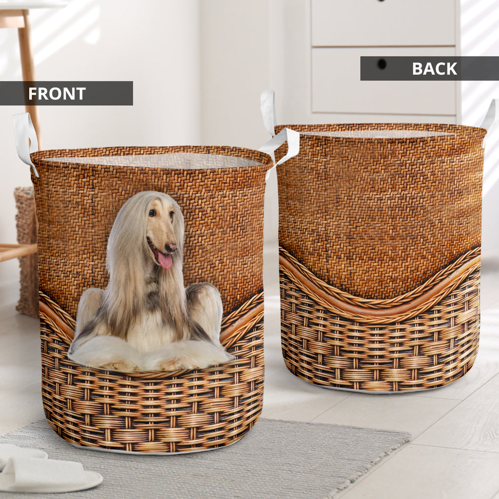 Afghan Hound Terrier Rattan Texture Laundry Basket Dog Laundry Basket Mother Gift Gift For Dog Lovers 1
