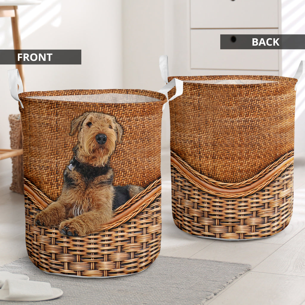 Airedale Terrier Rattan Texture Laundry Basket Dog Laundry Basket Mother Gift Gift For Dog Lovers 1 Airedale Terrier Rattan Texture Laundry Basket Dog Laundry Basket Mother Gift Gift For Dog Lovers 1