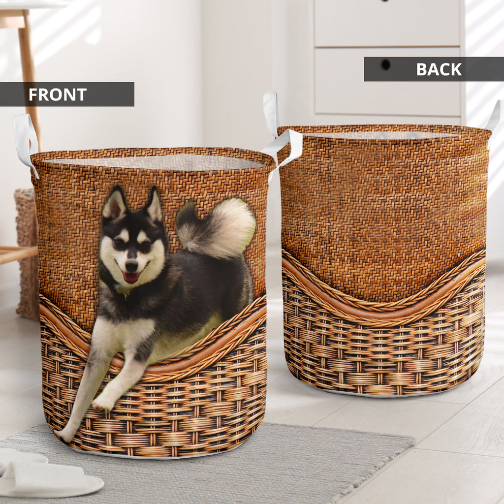 Alaskan Klee Kai Rattan Texture Laundry Basket Dog Laundry Basket Mother Gift Gift For Dog Lovers 1