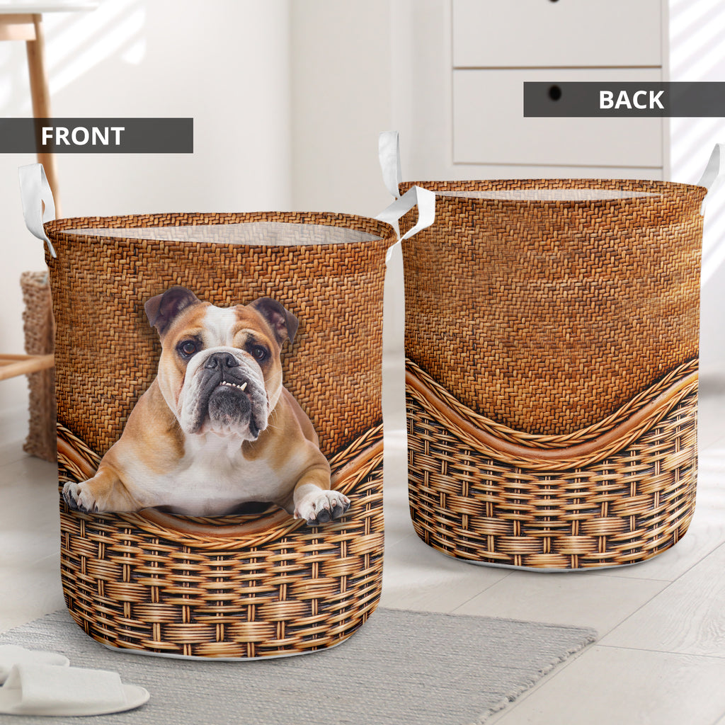 American Bulldog Rattan Texture Laundry Basket Dog Laundry Basket Mother Gift Gift For Dog Lovers 1