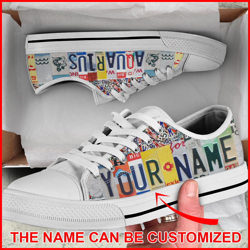 Aquarius License Plates Custom Name Low Top Shoes Lowtop Casual Shoes Gift For Adults Walking Shoes Men Women 1