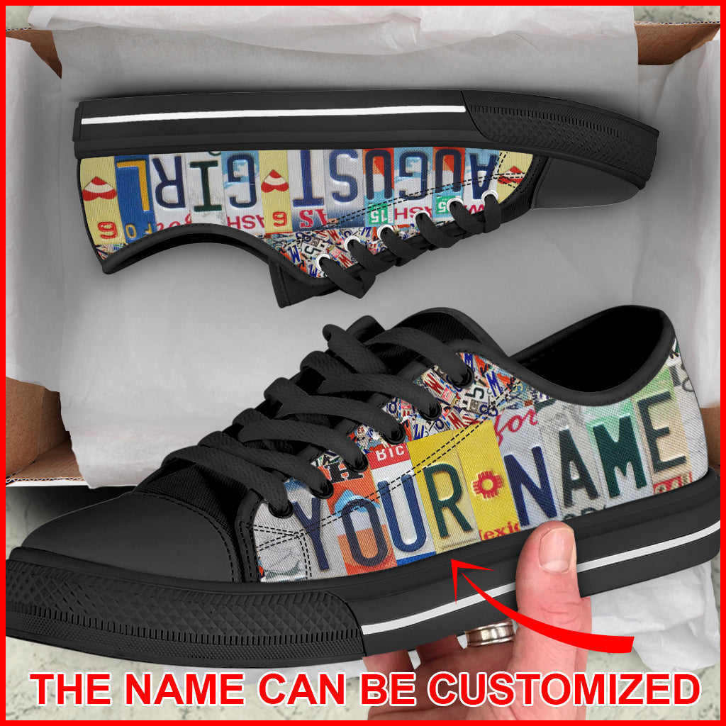 August Girl License Plates Custom Name Low Top Shoes Birthday Low Top Shoes Casual Shoes Gift For Adults 2