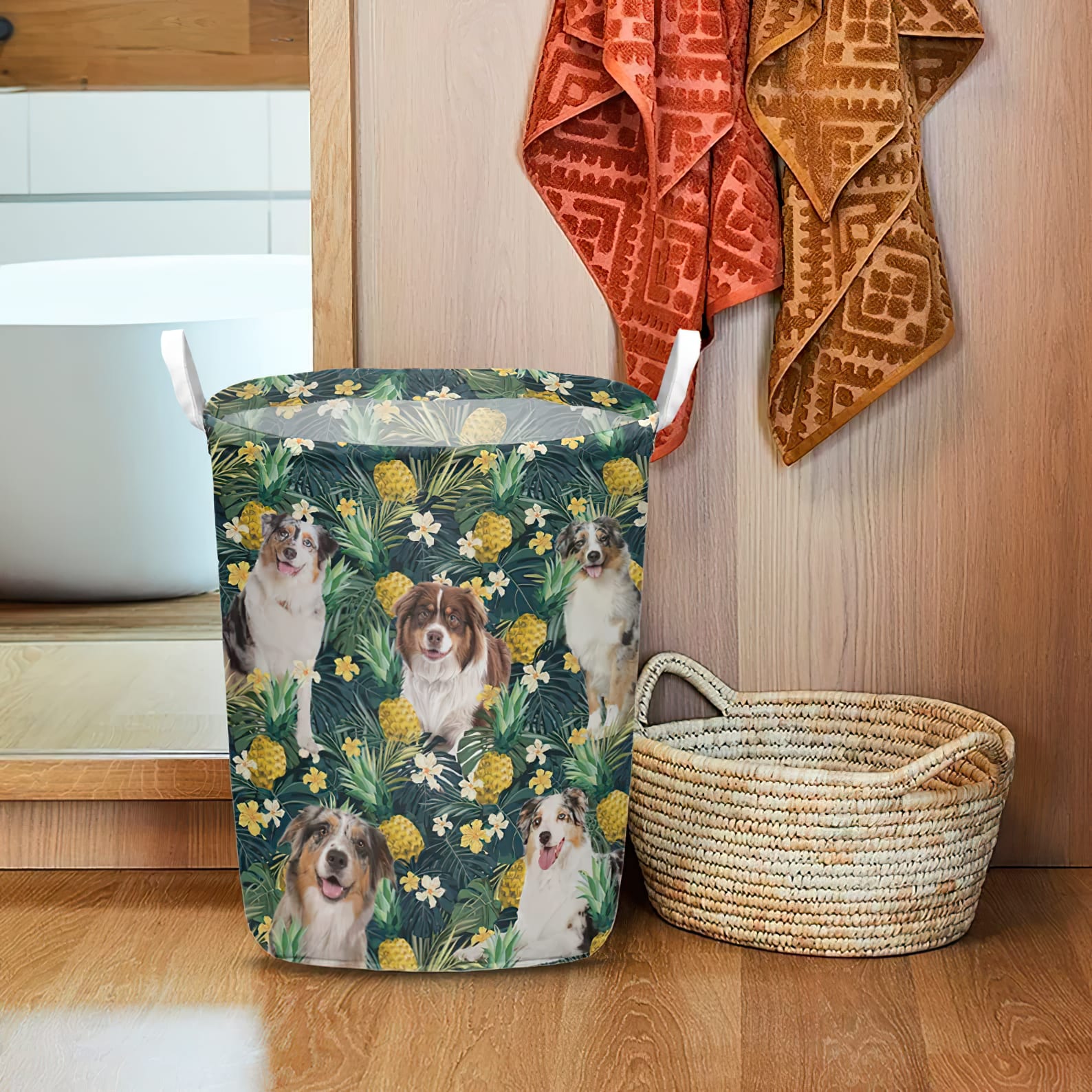 Australian Shepherd In Pineapple Tropical Pattern Laundry Basket Dog Laundry Basket Mother Gift Gift For Dog Lovers 1 Australian Shepherd In Pineapple Tropical Pattern Laundry Basket Dog Laundry Basket Mother Gift Gift For Dog Lovers 1