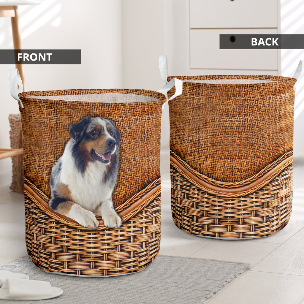 Australian Shepherd Rattan Texture Laundry Basket Dog Laundry Basket Mother Gift Gift For Dog Lovers 1