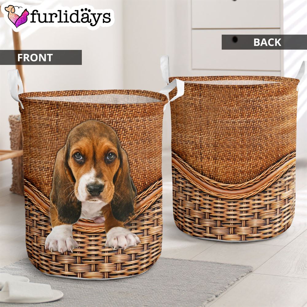 Basset Hound Rattan Texture Dog Laundry Basket Mother Gift Gift For Dog Lovers 1