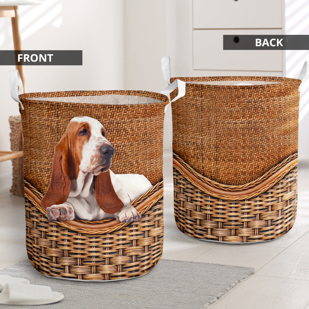 Basset Hound Rattan Texture Laundry Basket Dog Laundry Basket Mother Gift Gift For Dog Lovers 1