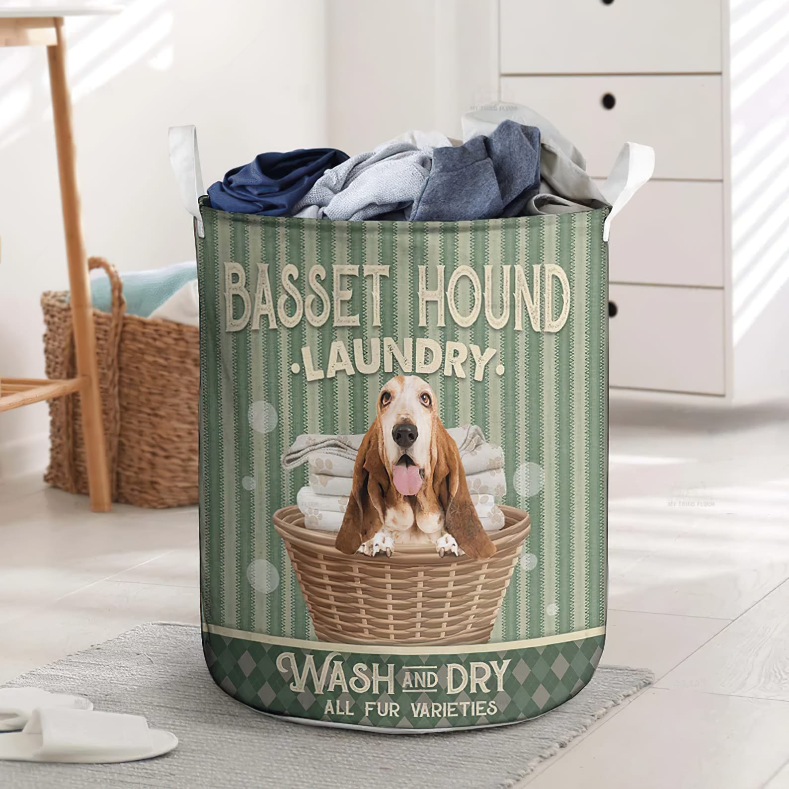 Basset Hound Wash And Dry In Green Stripe Pattern Laundry Basket Dog Laundry Basket Mother Gift 1 Basset Hound Wash And Dry In Green Stripe Pattern Laundry Basket Dog Laundry Basket Mother Gift 1
