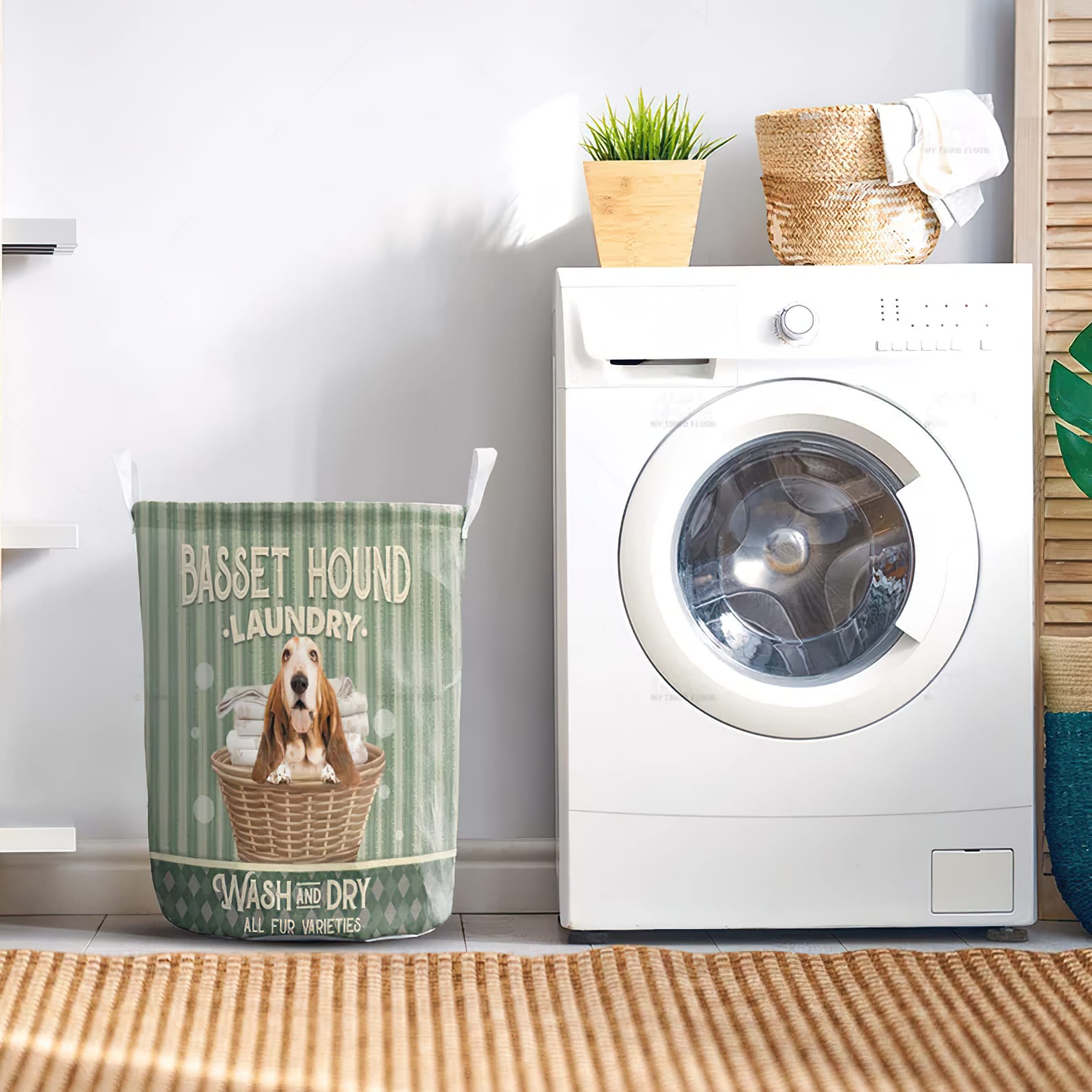 Basset Hound Wash And Dry In Green Stripe Pattern Laundry Basket Dog Laundry Basket Mother Gift 2 Basset Hound Wash And Dry In Green Stripe Pattern Laundry Basket Dog Laundry Basket Mother Gift 2