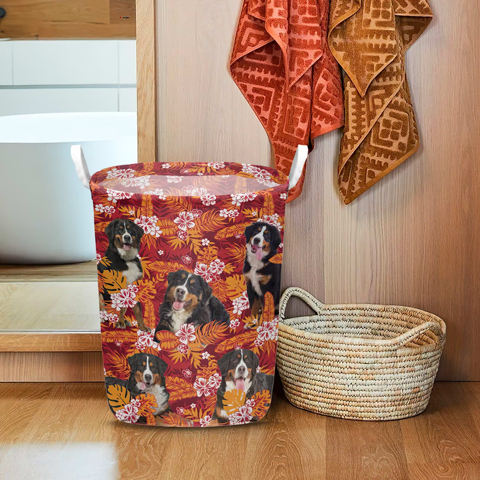 Bernese Mountain In Seamless Tropical Floral With Palm Leaves Laundry Basket Dog Laundry Basket Mother Gift 1 Bernese Mountain In Seamless Tropical Floral With Palm Leaves Laundry Basket Dog Laundry Basket Mother Gift 1