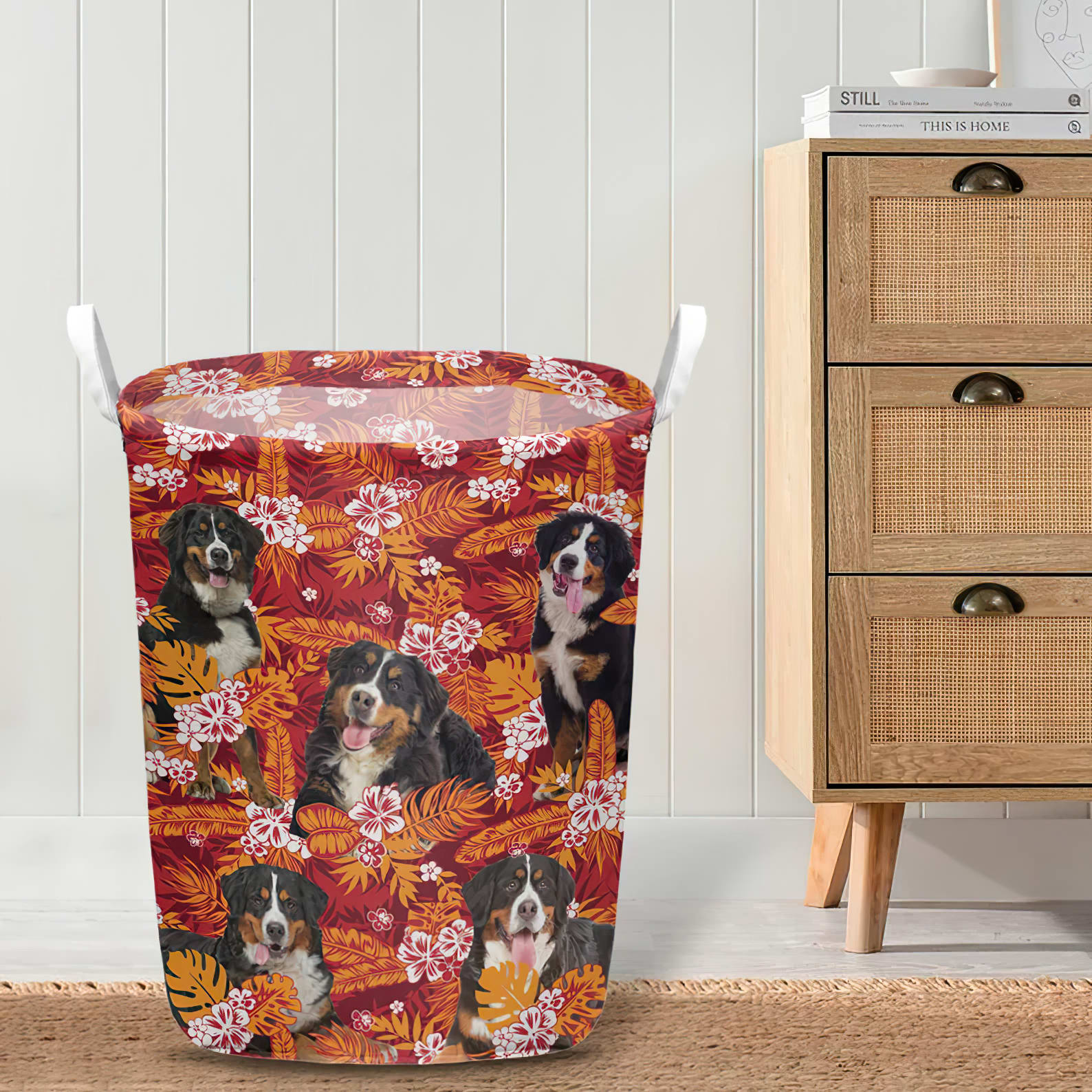 Bernese Mountain In Seamless Tropical Floral With Palm Leaves Laundry Basket Dog Laundry Basket Mother Gift 4 Bernese Mountain In Seamless Tropical Floral With Palm Leaves Laundry Basket Dog Laundry Basket Mother Gift 4