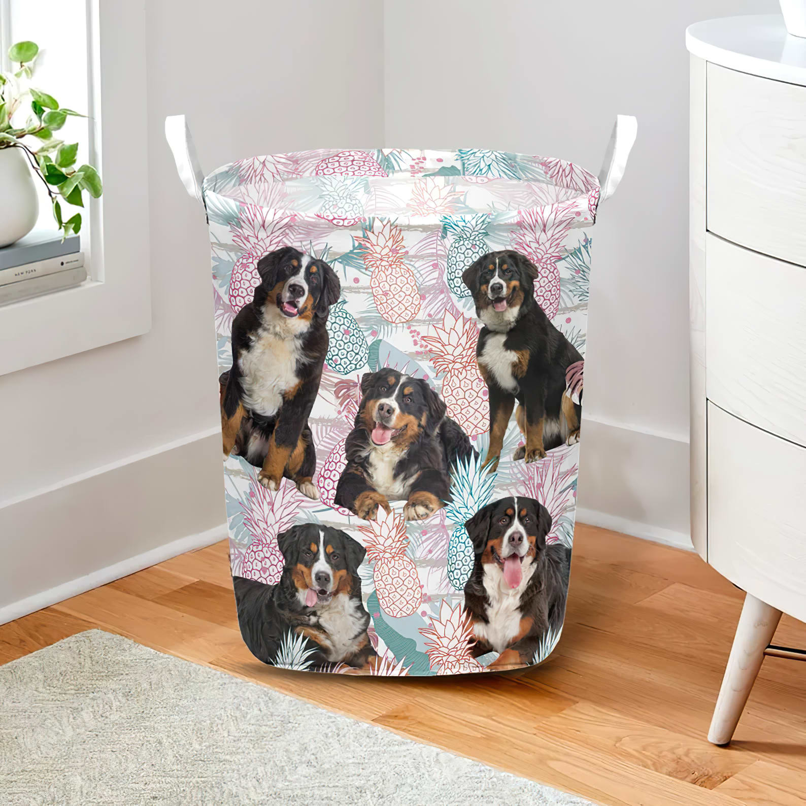 Bernese Mountain In Summer Tropical With Leaf Seamless Laundry Basket Dog Laundry Basket Gift For Dog Lovers 2 Bernese Mountain In Summer Tropical With Leaf Seamless Laundry Basket Dog Laundry Basket Gift For Dog Lovers 2