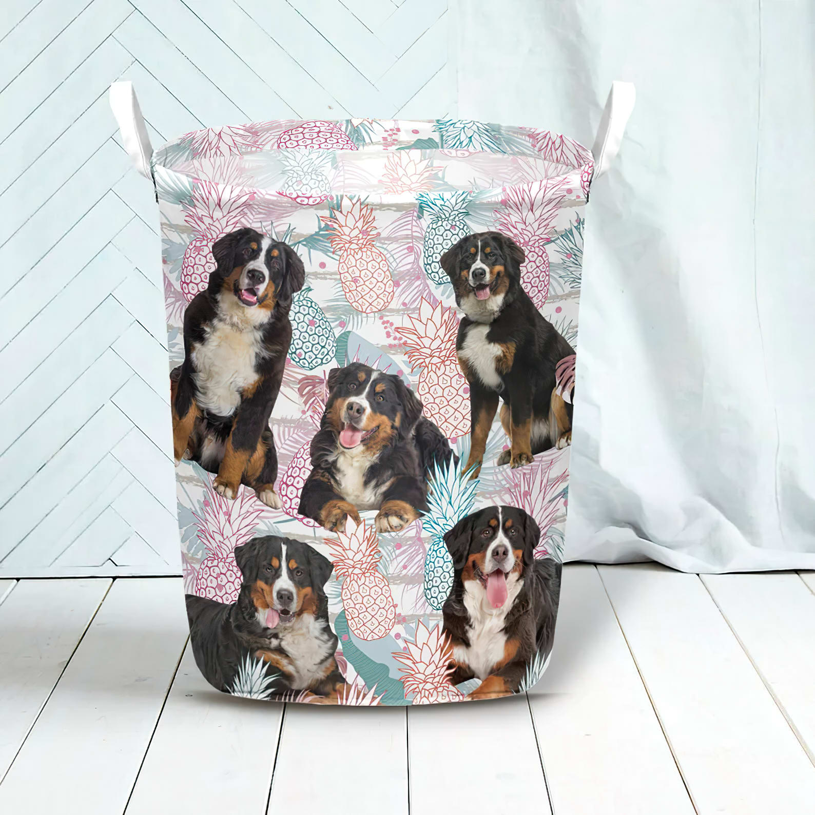 Bernese Mountain In Summer Tropical With Leaf Seamless Laundry Basket Dog Laundry Basket Gift For Dog Lovers 3 Bernese Mountain In Summer Tropical With Leaf Seamless Laundry Basket Dog Laundry Basket Gift For Dog Lovers 3