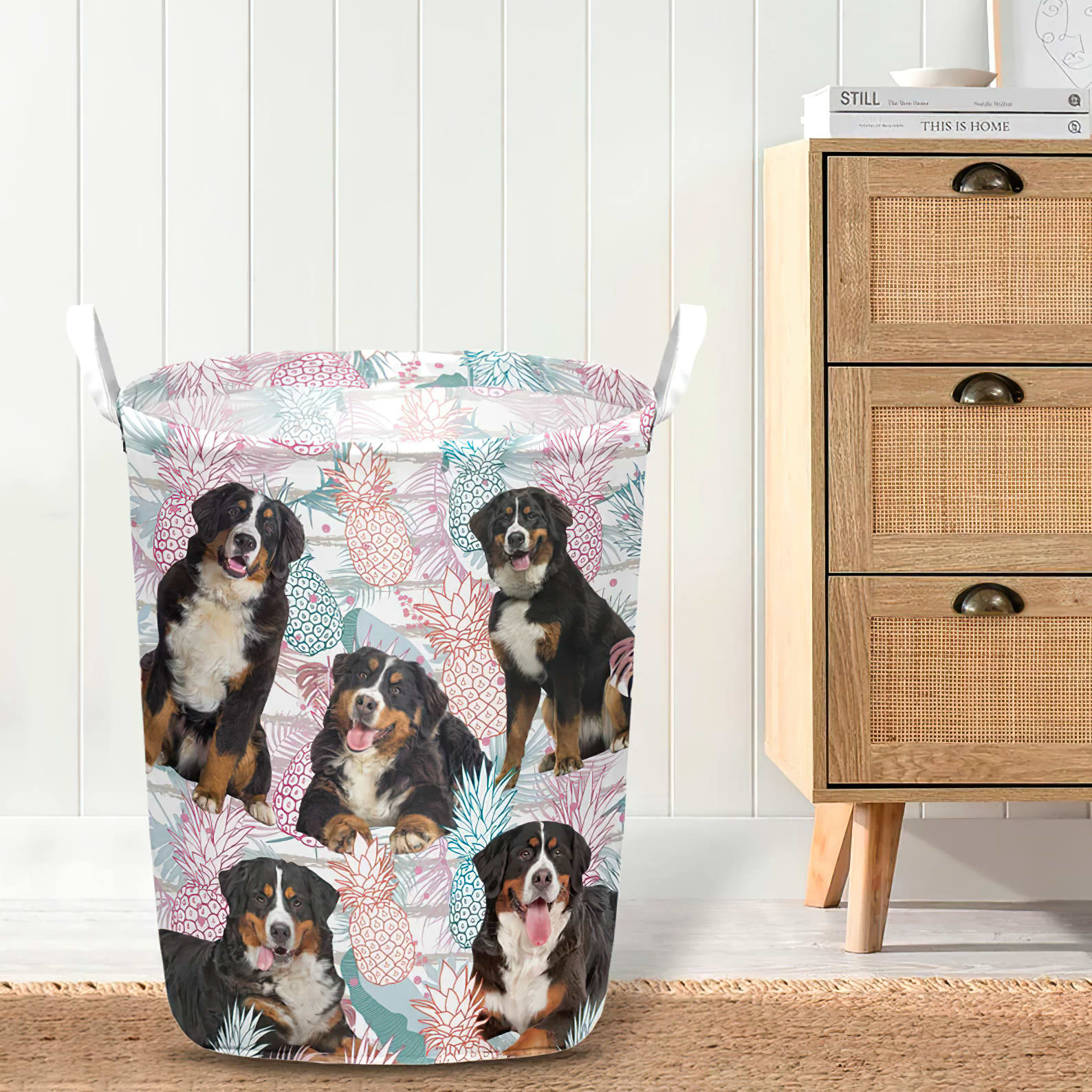 Bernese Mountain In Summer Tropical With Leaf Seamless Laundry Basket Dog Laundry Basket Gift For Dog Lovers 4 Bernese Mountain In Summer Tropical With Leaf Seamless Laundry Basket Dog Laundry Basket Gift For Dog Lovers 4