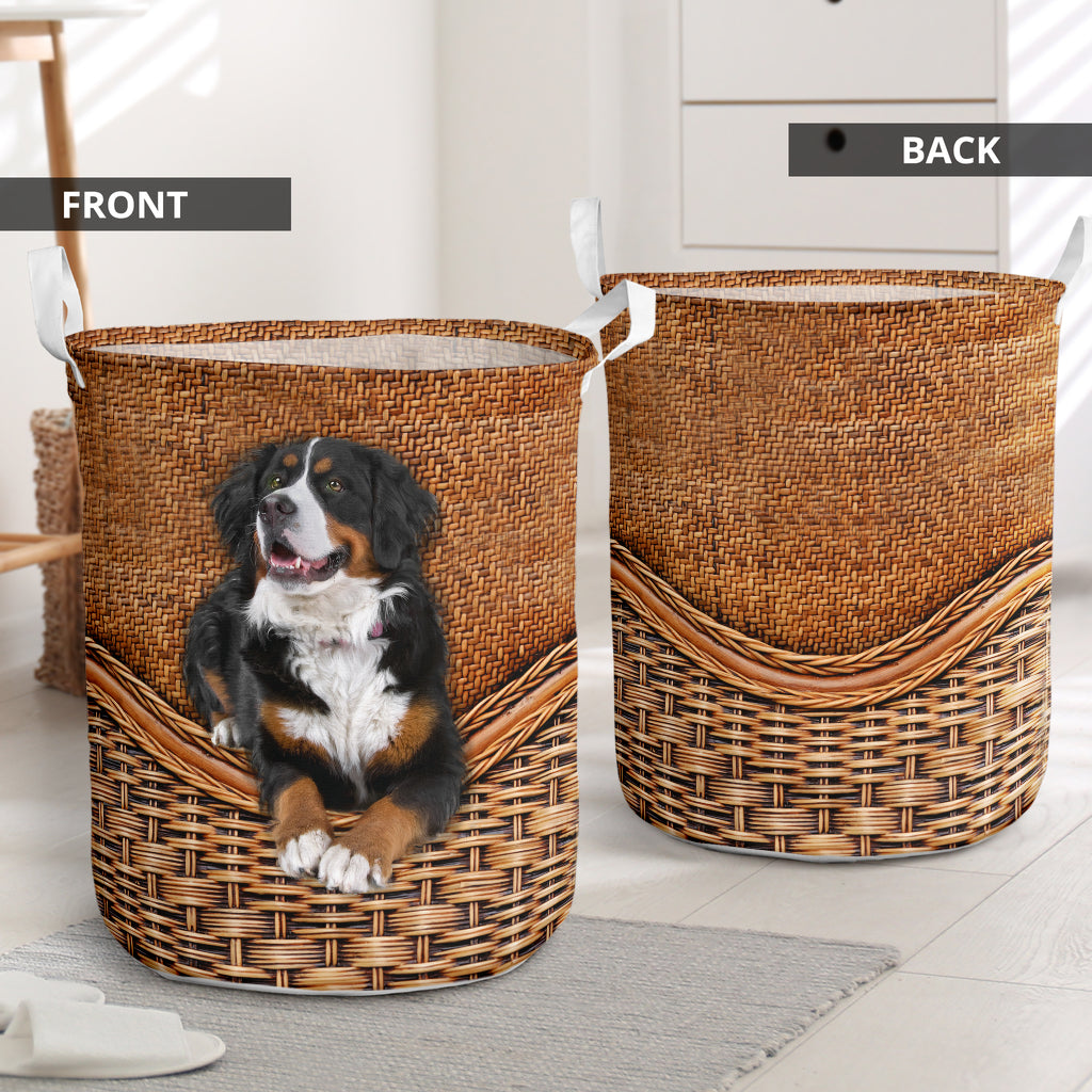Bernese Mountain Rattan Texture Laundry Basket Dog Laundry Basket Mother Gift Gift For Dog Lovers 1