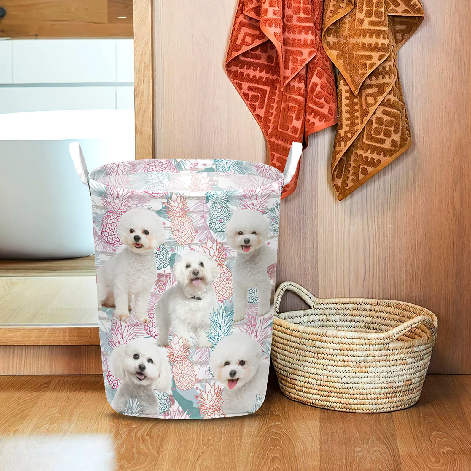 Bichons Frise In Summer Tropical With Leaf Seamless Laundry Basket Dog Laundry Basket Mother Gift Gift For Dog Lovers 1 Bichons Frise In Summer Tropical With Leaf Seamless Laundry Basket Dog Laundry Basket Mother Gift Gift For Dog Lovers 1