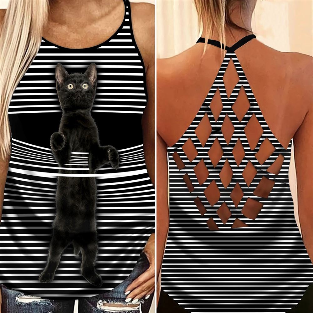 Black Cat In Stripe Open Back Camisole Tank Top Fitness Shirt For Women Exercise Shirt 1 xdjl1e Black Cat In Stripe Open Back Camisole Tank Top Fitness Shirt For Women Exercise Shirt 1 xdjl1e