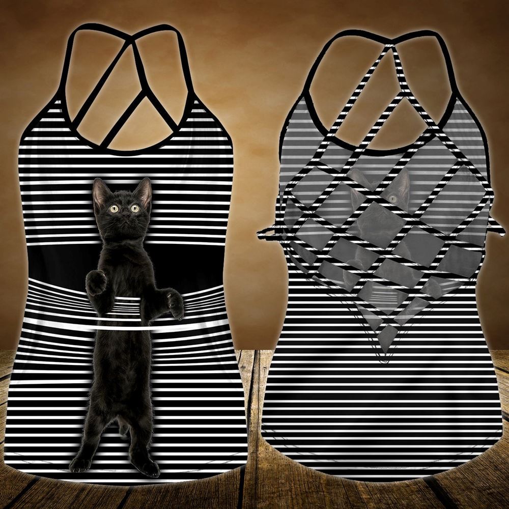 Black Cat In Stripe Open Back Camisole Tank Top Fitness Shirt For Women Exercise Shirt 2 dtvud0 Black Cat In Stripe Open Back Camisole Tank Top Fitness Shirt For Women Exercise Shirt 2 dtvud0