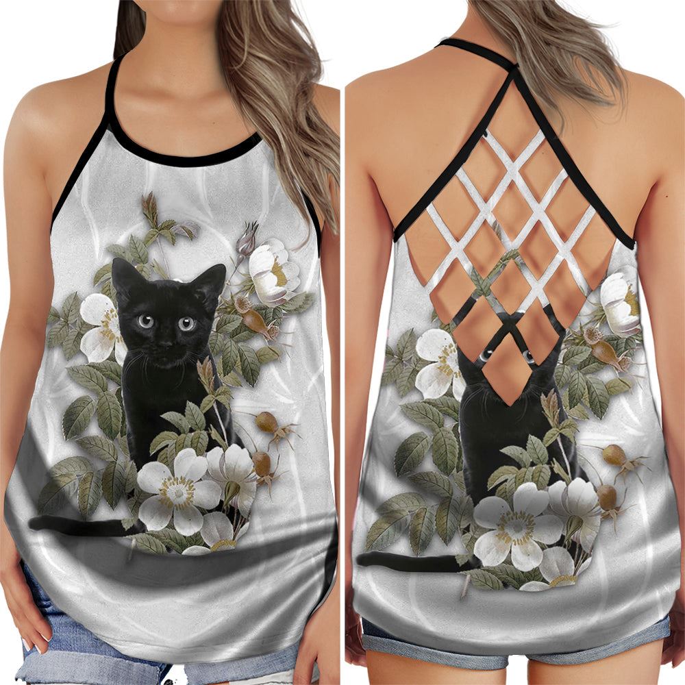 Black Cat In White Flower Love Peaceful Summer Open Back Camisole Tank Top Fitness Shirt For Women Exercise Shirt 1 ddun5i Black Cat In White Flower Love Peaceful Summer Open Back Camisole Tank Top Fitness Shirt For Women Exercise Shirt 1 ddun5i