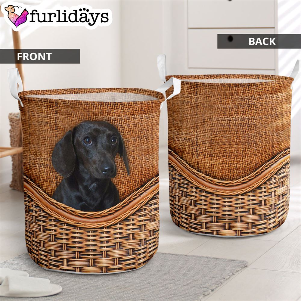 Black Dachshund Rattan Texture Laundry Basket Mother Gift Gift For Dog Lovers 1 Black Dachshund Rattan Texture Laundry Basket Mother Gift Gift For Dog Lovers 1