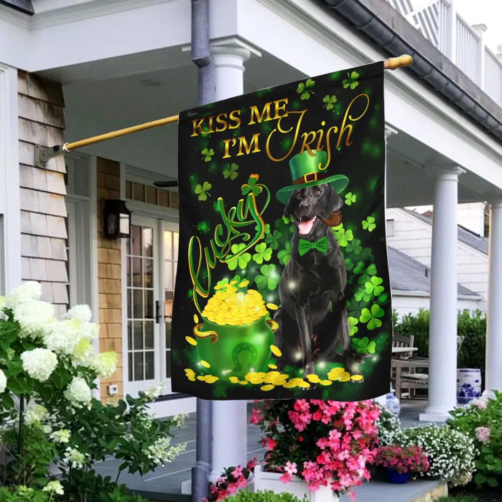 Black Labrador Kiss Me I m Irish St Patrick s Day Garden Flag Best Outdoor Decor Ideas St Patrick s Day Gifts 1