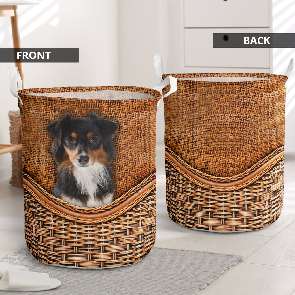 Black Tri Aussie Rattan Texture Laundry Basket Dog Laundry Basket Mother Gift Gift For Dog Lovers 1 Black Tri Aussie Rattan Texture Laundry Basket Dog Laundry Basket Mother Gift Gift For Dog Lovers 1