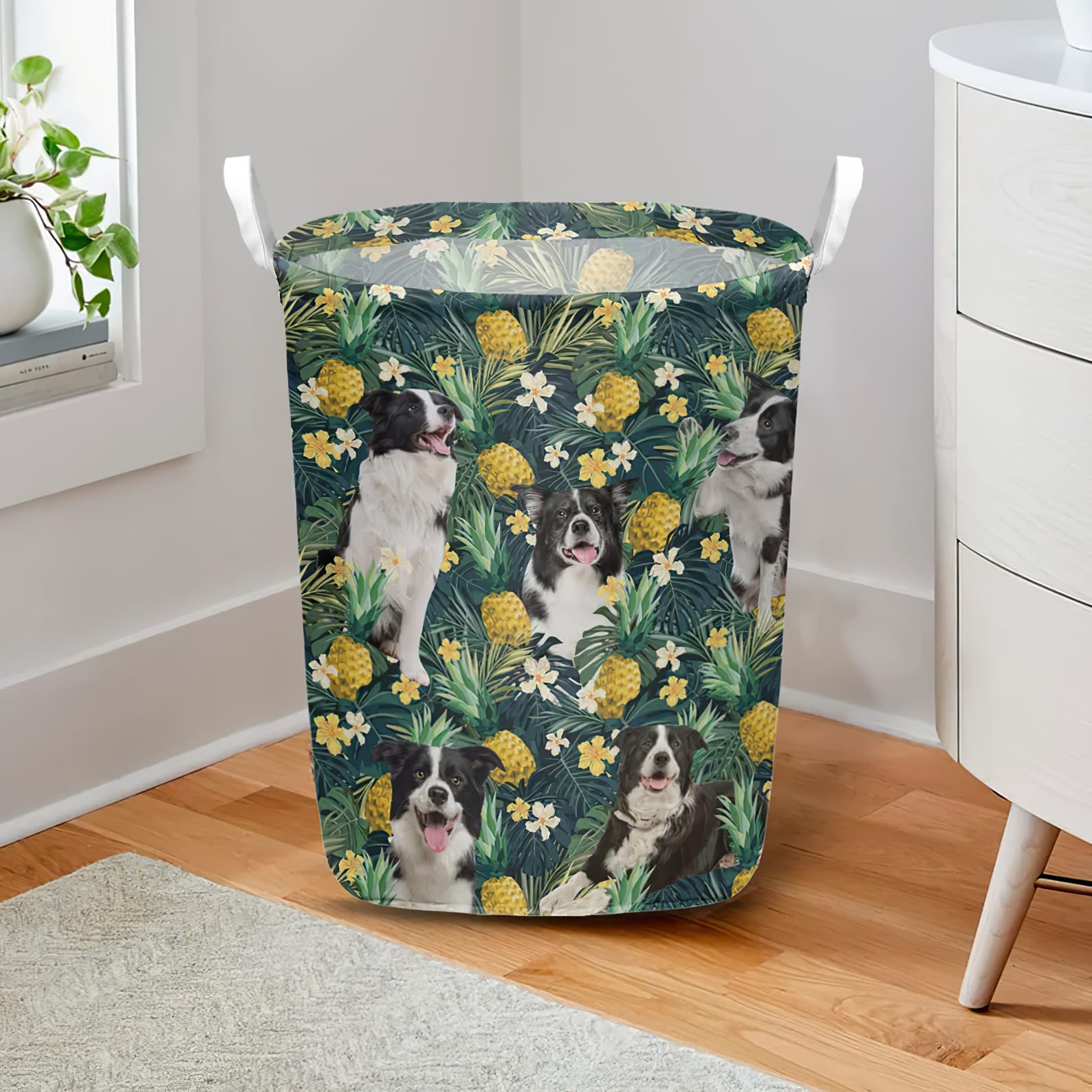 Border Collie In Pineapple Tropical Pattern Laundry Basket Dog Laundry Basket Mother Gift Gift For Dog Lovers 2 Border Collie In Pineapple Tropical Pattern Laundry Basket Dog Laundry Basket Mother Gift Gift For Dog Lovers 2
