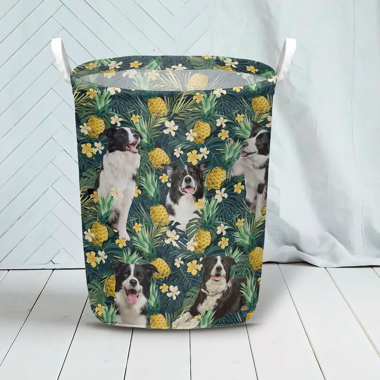 Border Collie In Pineapple Tropical Pattern Laundry Basket Dog Laundry Basket Mother Gift Gift For Dog Lovers 3 Border Collie In Pineapple Tropical Pattern Laundry Basket Dog Laundry Basket Mother Gift Gift For Dog Lovers 3