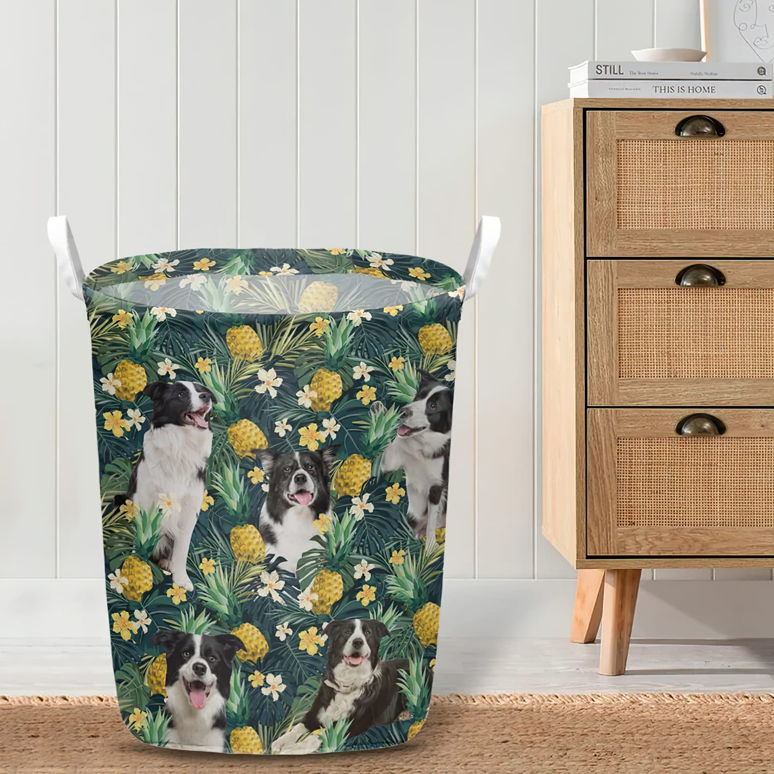 Border Collie In Pineapple Tropical Pattern Laundry Basket Dog Laundry Basket Mother Gift Gift For Dog Lovers 4 Border Collie In Pineapple Tropical Pattern Laundry Basket Dog Laundry Basket Mother Gift Gift For Dog Lovers 4
