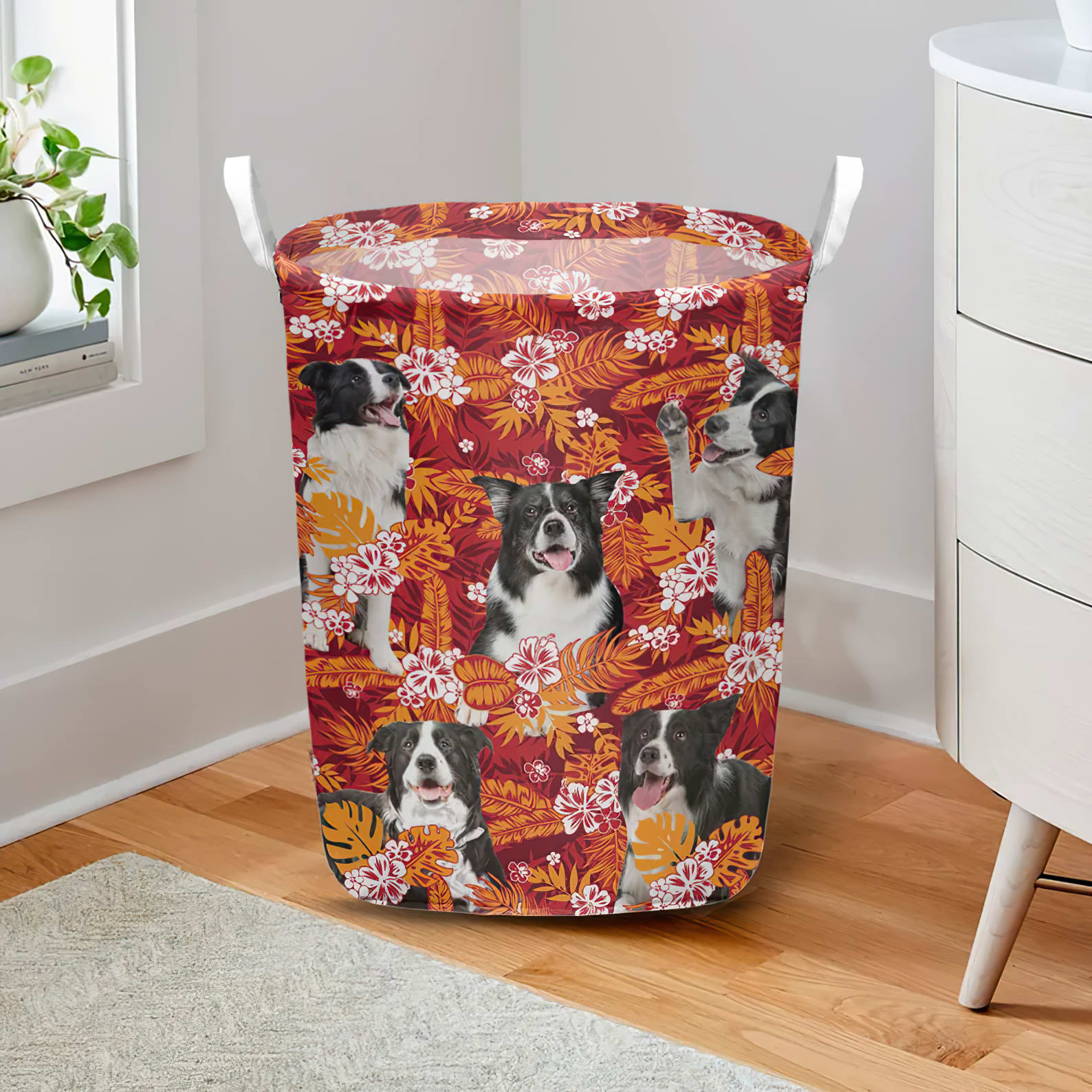 Border Collie In Seamless Tropical Floral With Palm Leaves Laundry Basket Dog Laundry Basket Gift For Dog Lovers 2 Border Collie In Seamless Tropical Floral With Palm Leaves Laundry Basket Dog Laundry Basket Gift For Dog Lovers 2