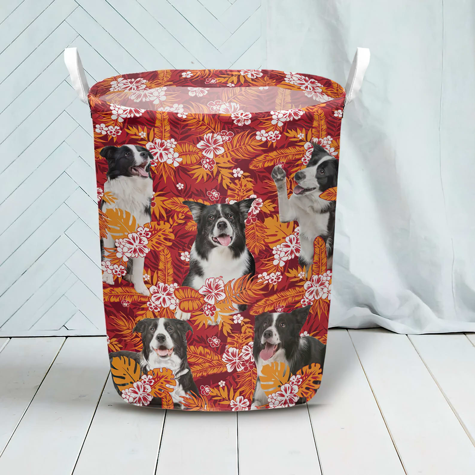 Border Collie In Seamless Tropical Floral With Palm Leaves Laundry Basket Dog Laundry Basket Gift For Dog Lovers 3 Border Collie In Seamless Tropical Floral With Palm Leaves Laundry Basket Dog Laundry Basket Gift For Dog Lovers 3