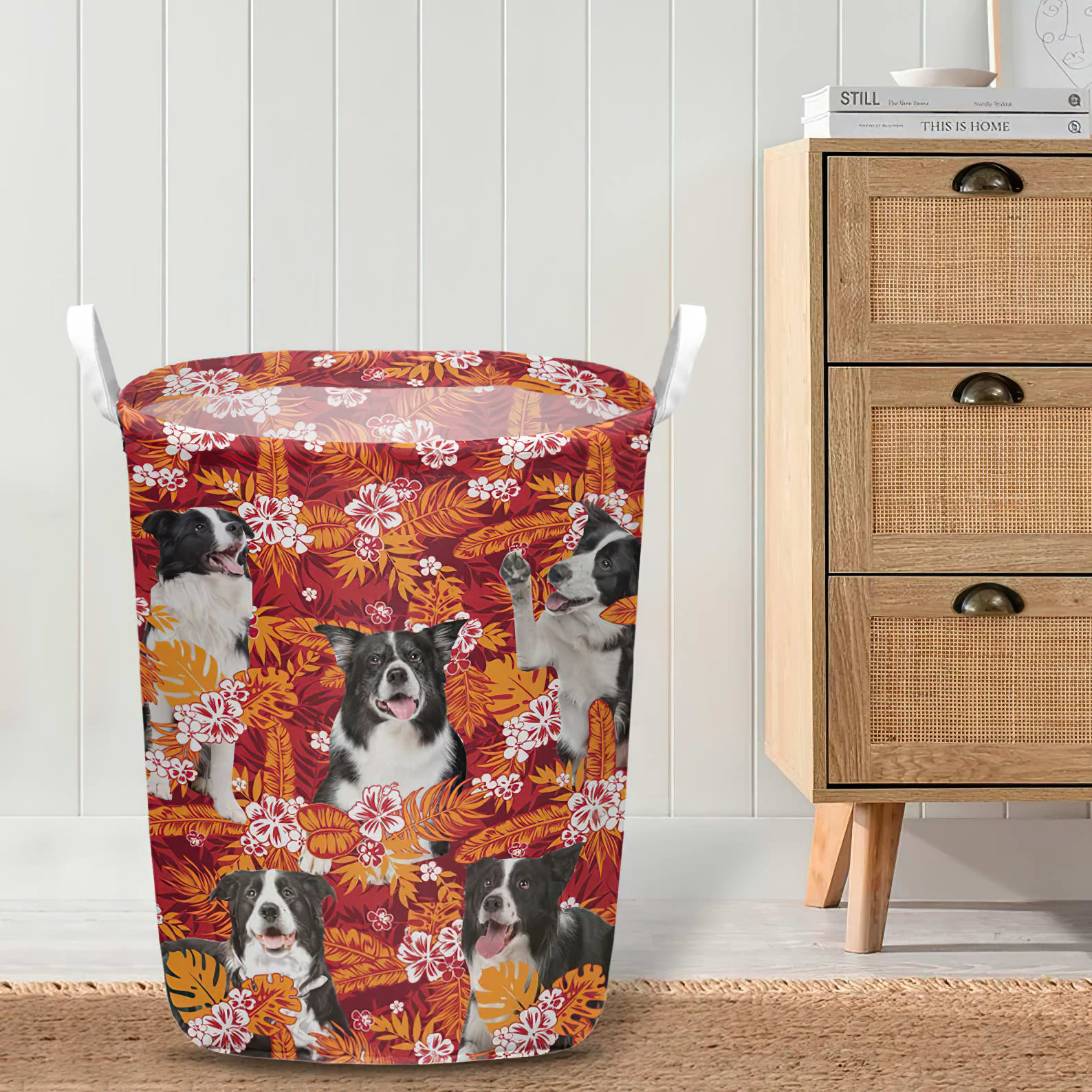 Border Collie In Seamless Tropical Floral With Palm Leaves Laundry Basket Dog Laundry Basket Gift For Dog Lovers 4 Border Collie In Seamless Tropical Floral With Palm Leaves Laundry Basket Dog Laundry Basket Gift For Dog Lovers 4