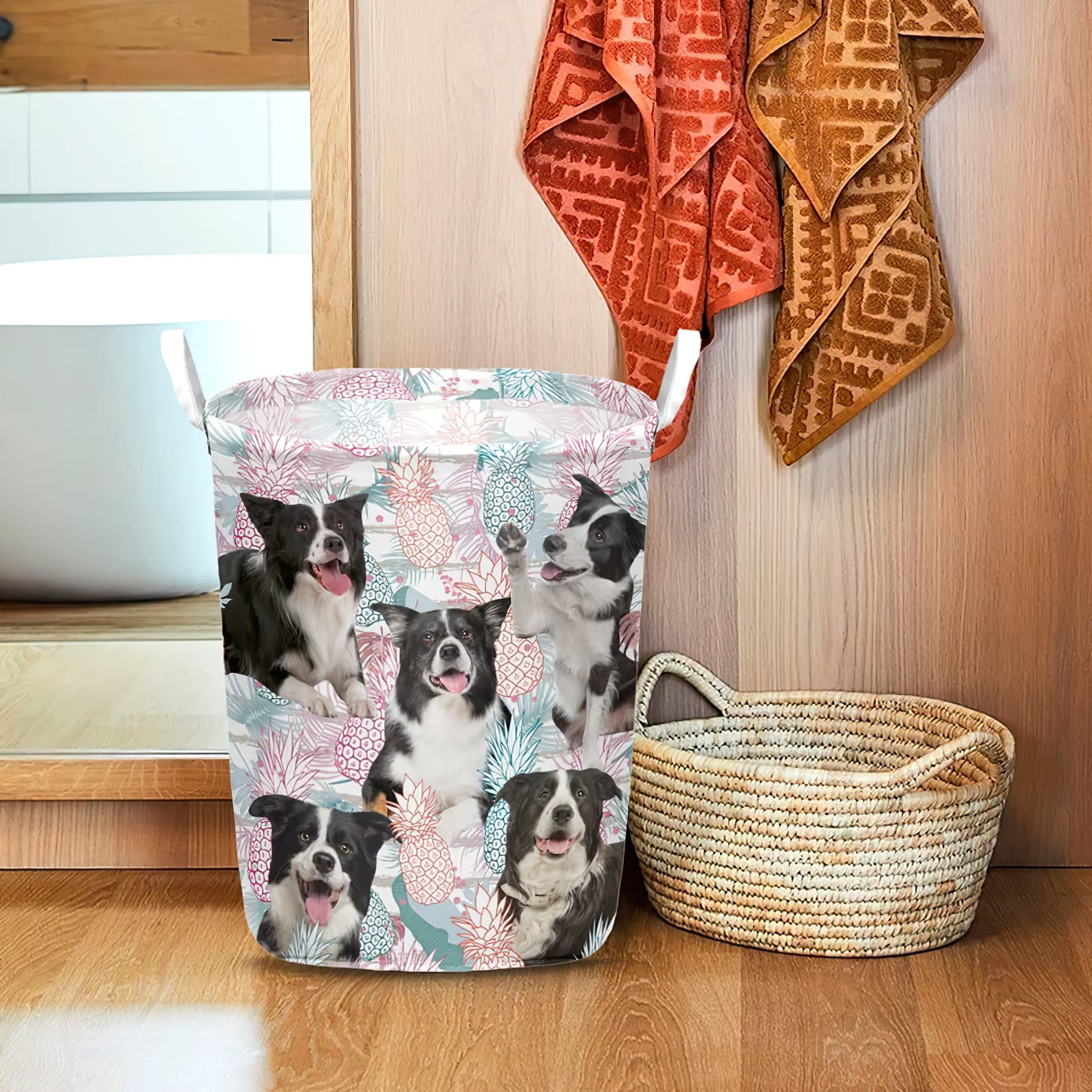 Border Collie In Summer Tropical With Leaf Seamless Laundry Basket Dog Laundry Basket Mother Gift Gift For Dog Lovers 1 Border Collie In Summer Tropical With Leaf Seamless Laundry Basket Dog Laundry Basket Mother Gift Gift For Dog Lovers 1