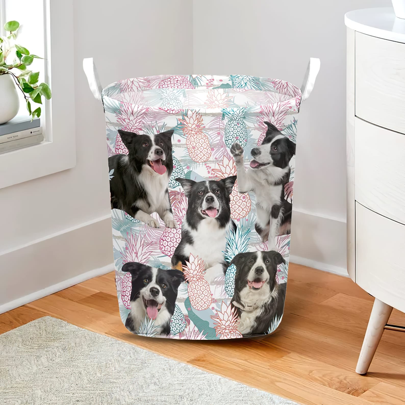 Border Collie In Summer Tropical With Leaf Seamless Laundry Basket Dog Laundry Basket Mother Gift Gift For Dog Lovers 2 Border Collie In Summer Tropical With Leaf Seamless Laundry Basket Dog Laundry Basket Mother Gift Gift For Dog Lovers 2