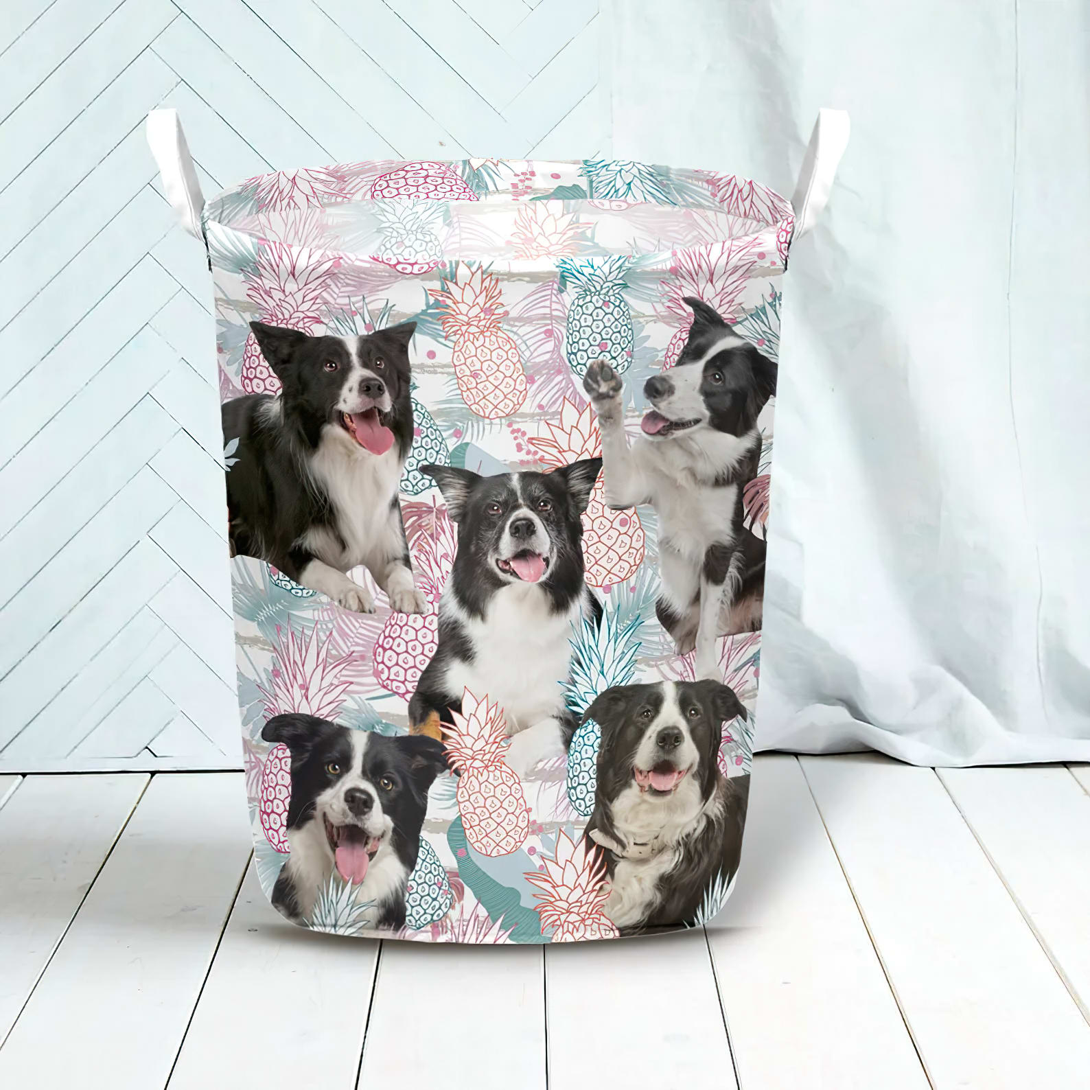 Border Collie In Summer Tropical With Leaf Seamless Laundry Basket Dog Laundry Basket Mother Gift Gift For Dog Lovers 3 Border Collie In Summer Tropical With Leaf Seamless Laundry Basket Dog Laundry Basket Mother Gift Gift For Dog Lovers 3