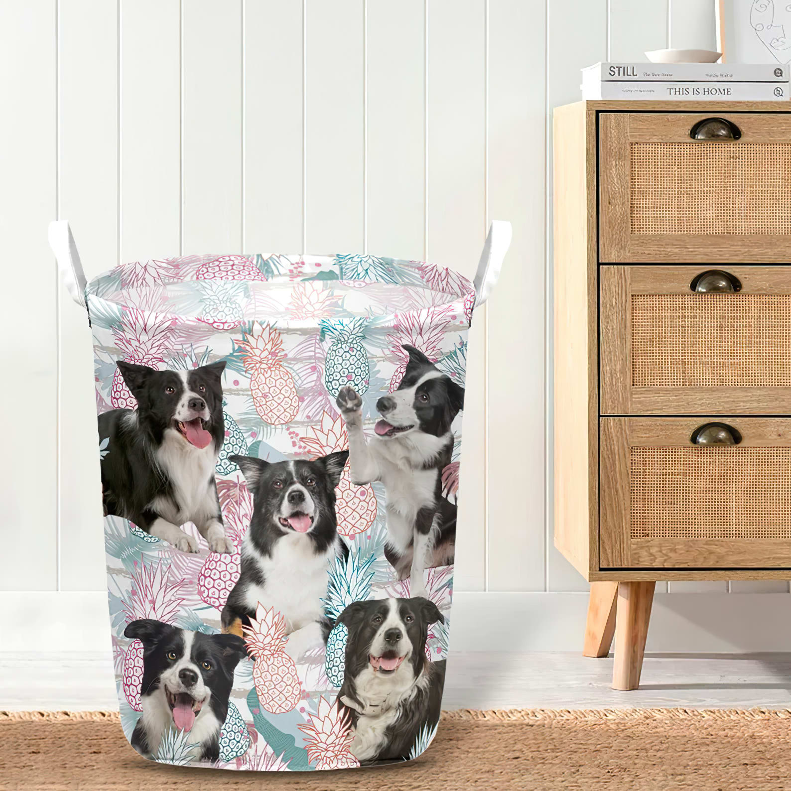 Border Collie In Summer Tropical With Leaf Seamless Laundry Basket Dog Laundry Basket Mother Gift Gift For Dog Lovers 4 Border Collie In Summer Tropical With Leaf Seamless Laundry Basket Dog Laundry Basket Mother Gift Gift For Dog Lovers 4