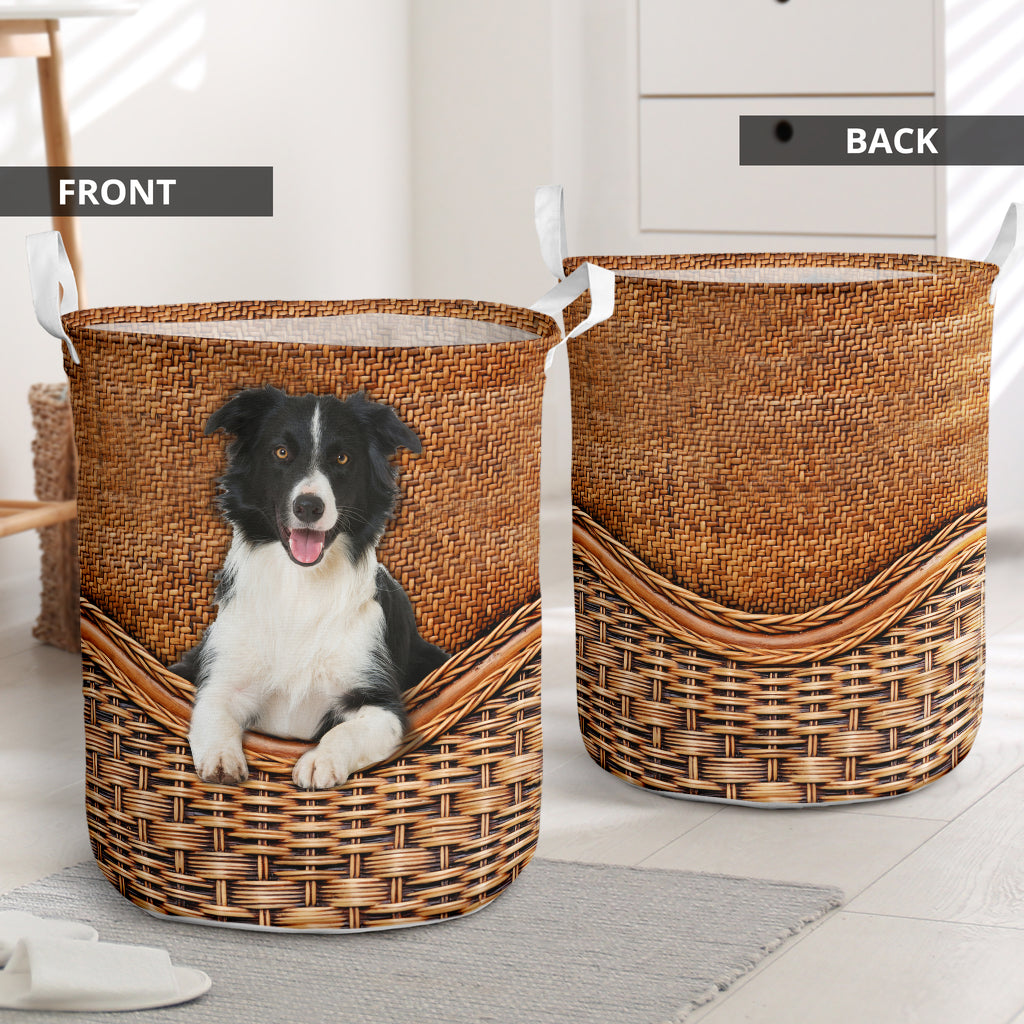 Border Collie Rattan Texture Laundry Basket Dog Laundry Basket Mother Gift Gift For Dog Lovers 1