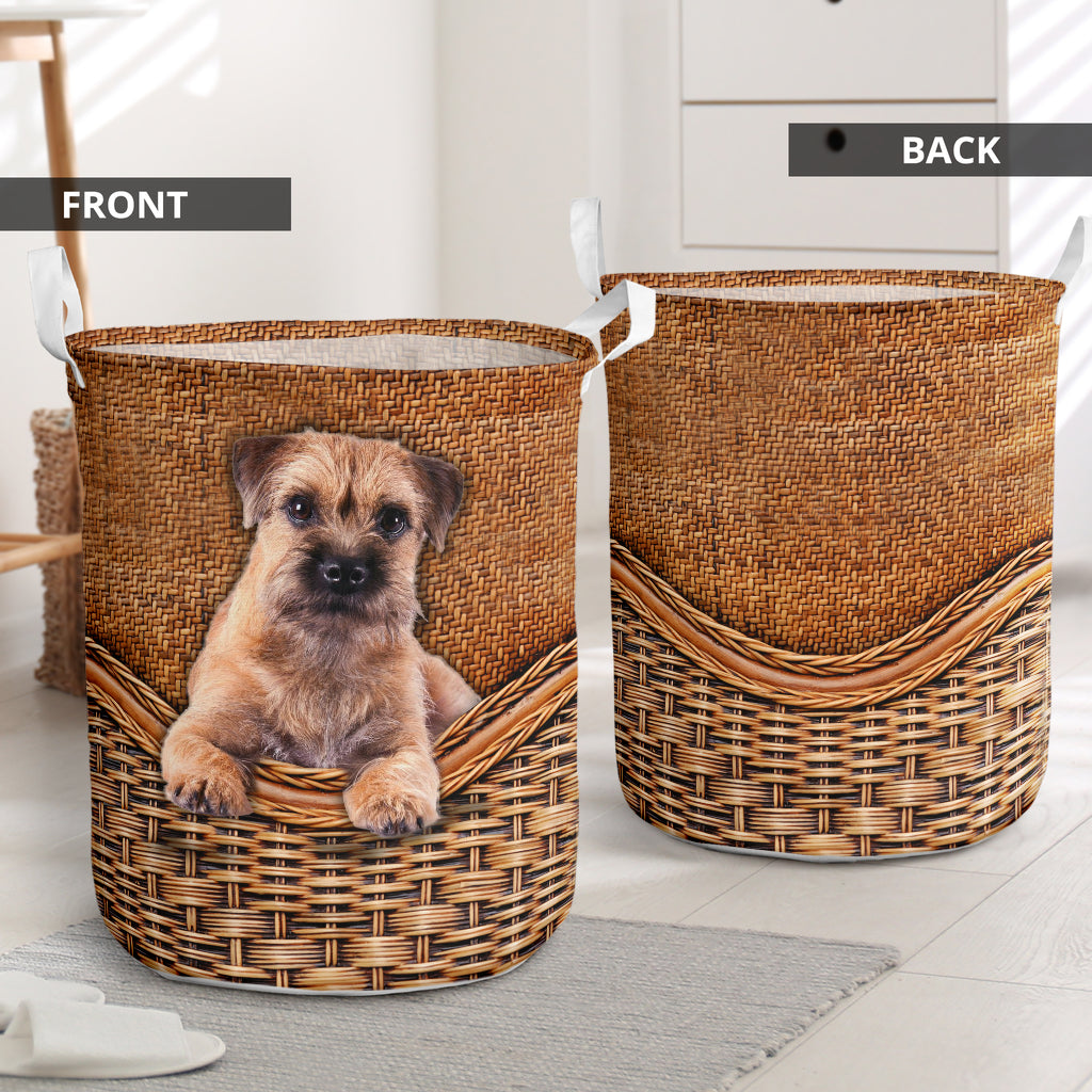 Border Terrier Rattan Texture Laundry Basket Dog Laundry Basket Mother Gift Gift For Dog Lovers 1