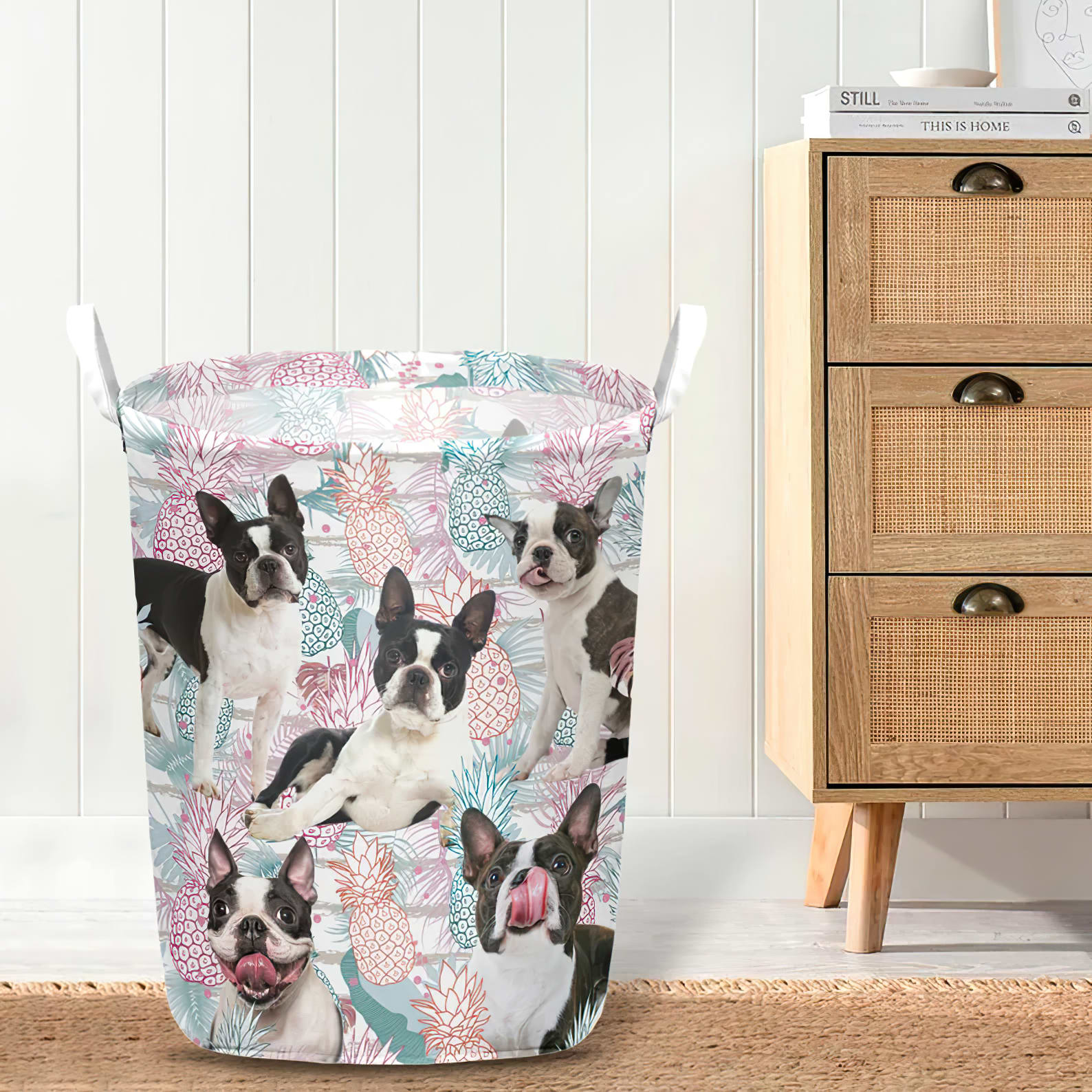 Boston Terrier In Summer Tropical With Leaf Seamless Laundry Basket Dog Laundry Basket Mother Gift Gift For Dog Lovers 4 Boston Terrier In Summer Tropical With Leaf Seamless Laundry Basket Dog Laundry Basket Mother Gift Gift For Dog Lovers 4