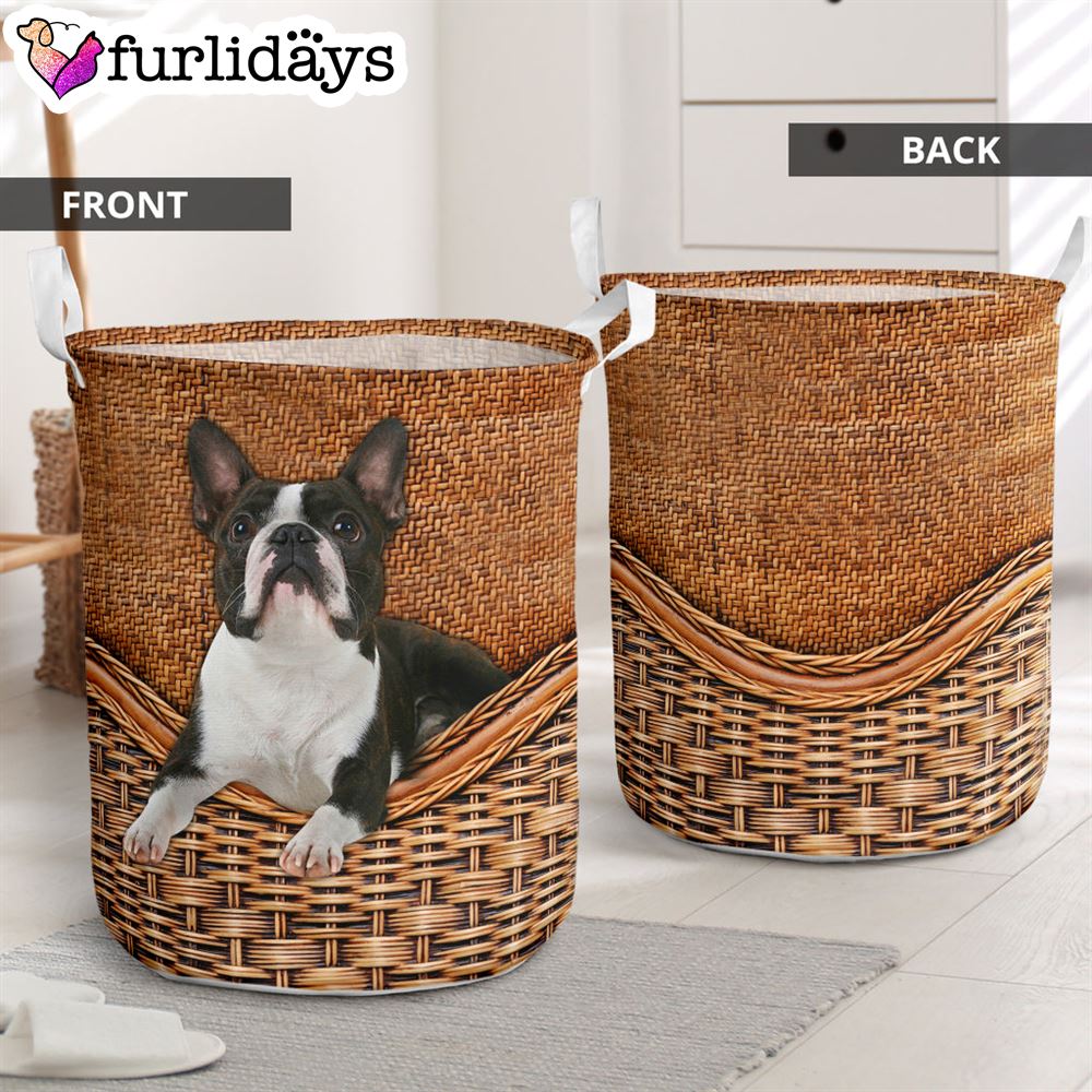 Boston Terrier Rattan Texture Laundry Basket Dog Laundry Basket Gift For Dog Lovers 1