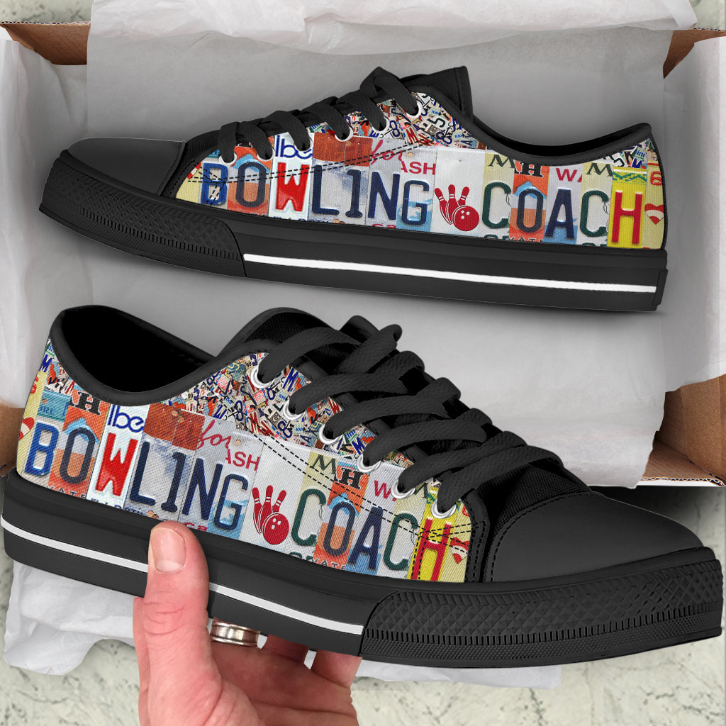 Bowling Coach License Plates Low Top Shoes Canvas Print Lowtop Fashionable Casual Shoes Gift For Adults Malalan 2