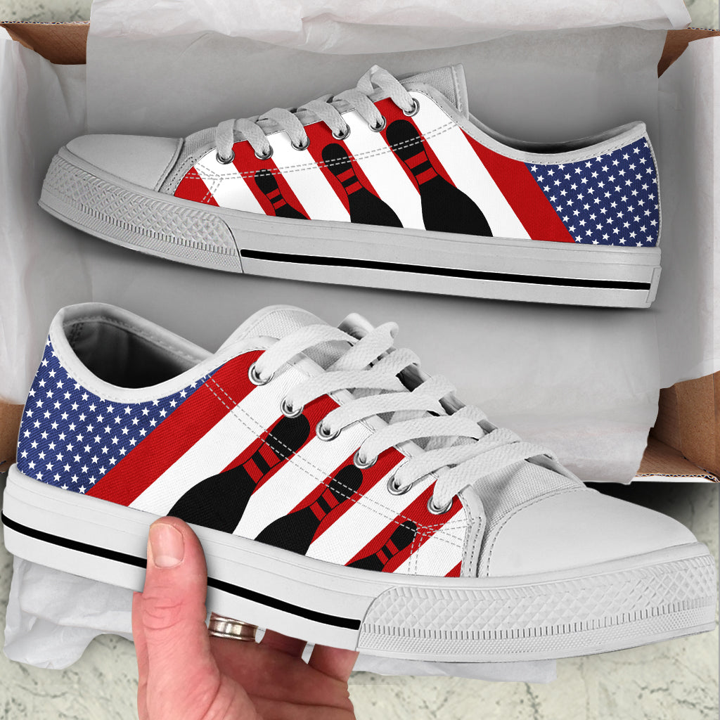 Bowling Usa Flag Low Top Shoes Canvas Print Lowtop Casual Shoes Gift For Adults Sneaker For Walking 1