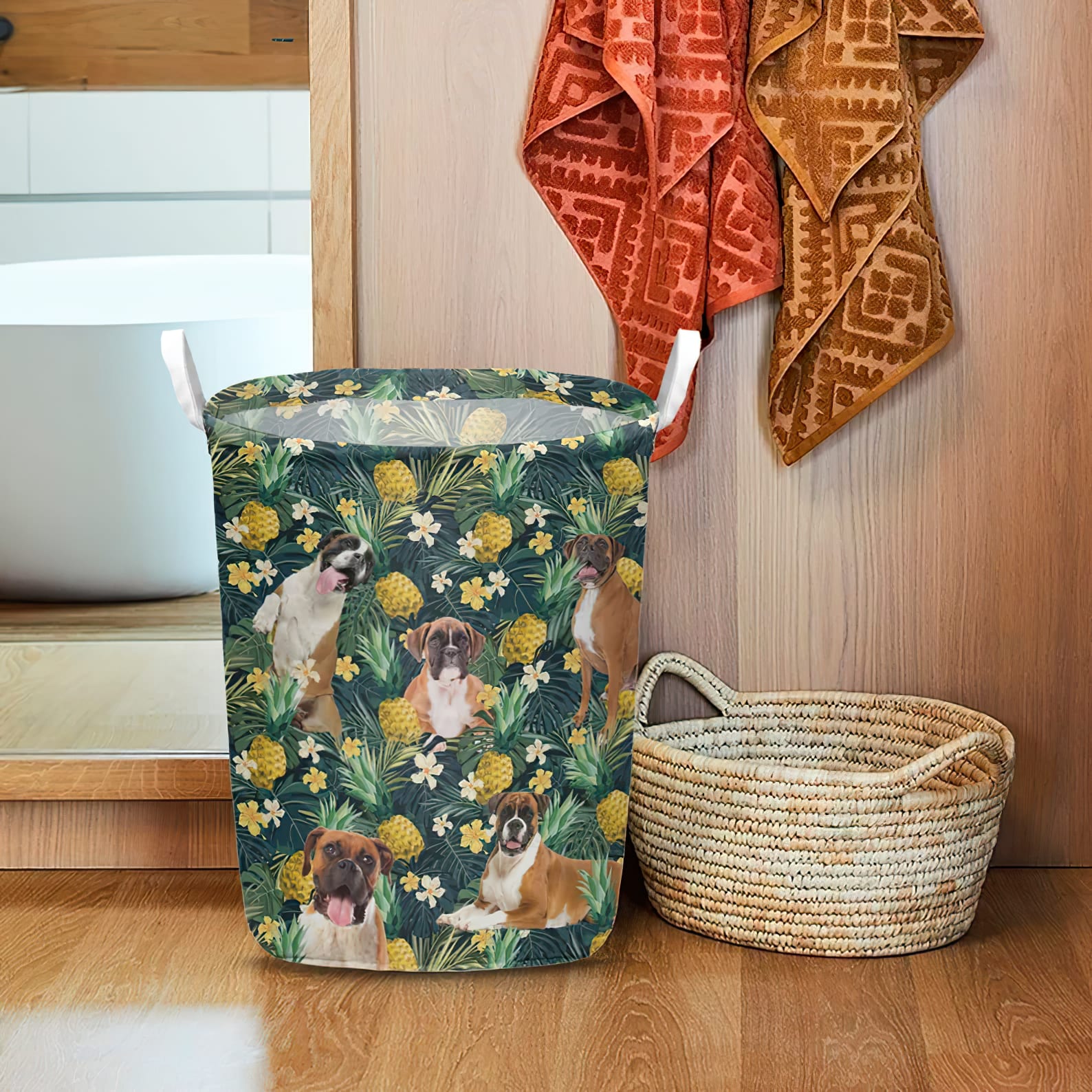 Boxer In Pineapple Tropical Pattern Laundry Basket Dog Laundry Basket Mother Gift Gift For Dog Lovers 1 Boxer In Pineapple Tropical Pattern Laundry Basket Dog Laundry Basket Mother Gift Gift For Dog Lovers 1