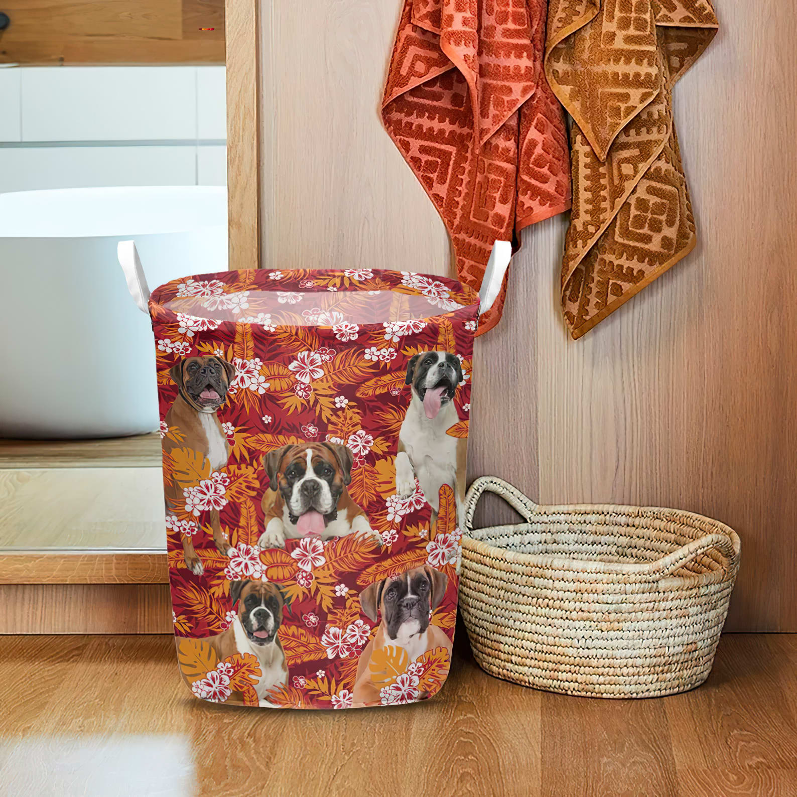 Boxer In Seamless Tropical Floral With Palm Leaves Laundry Basket Dog Laundry Basket Mother Gift Gift For Dog Lovers 1 Boxer In Seamless Tropical Floral With Palm Leaves Laundry Basket Dog Laundry Basket Mother Gift Gift For Dog Lovers 1