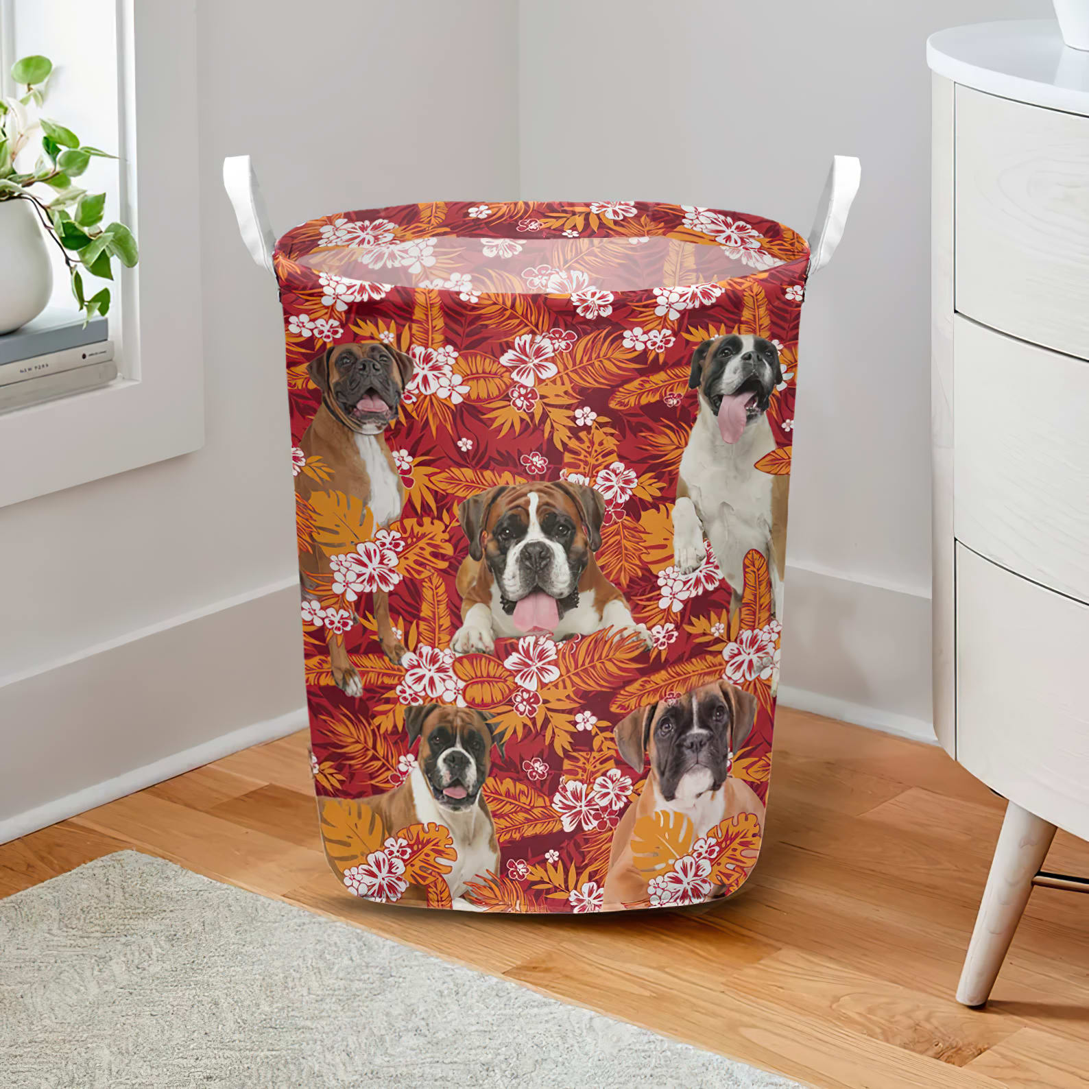 Boxer In Seamless Tropical Floral With Palm Leaves Laundry Basket Dog Laundry Basket Mother Gift Gift For Dog Lovers 2 Boxer In Seamless Tropical Floral With Palm Leaves Laundry Basket Dog Laundry Basket Mother Gift Gift For Dog Lovers 2