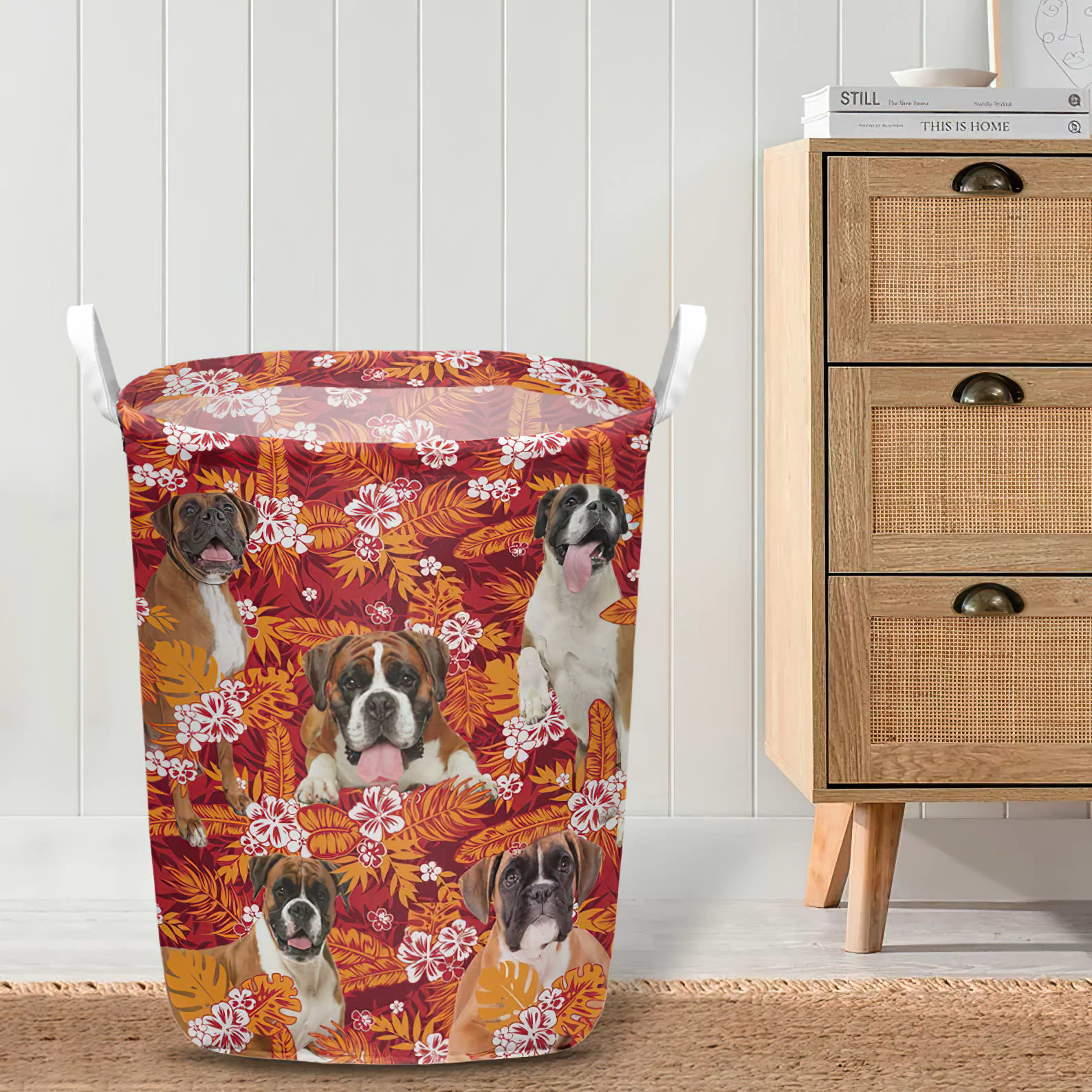 Boxer In Seamless Tropical Floral With Palm Leaves Laundry Basket Dog Laundry Basket Mother Gift Gift For Dog Lovers 4 Boxer In Seamless Tropical Floral With Palm Leaves Laundry Basket Dog Laundry Basket Mother Gift Gift For Dog Lovers 4