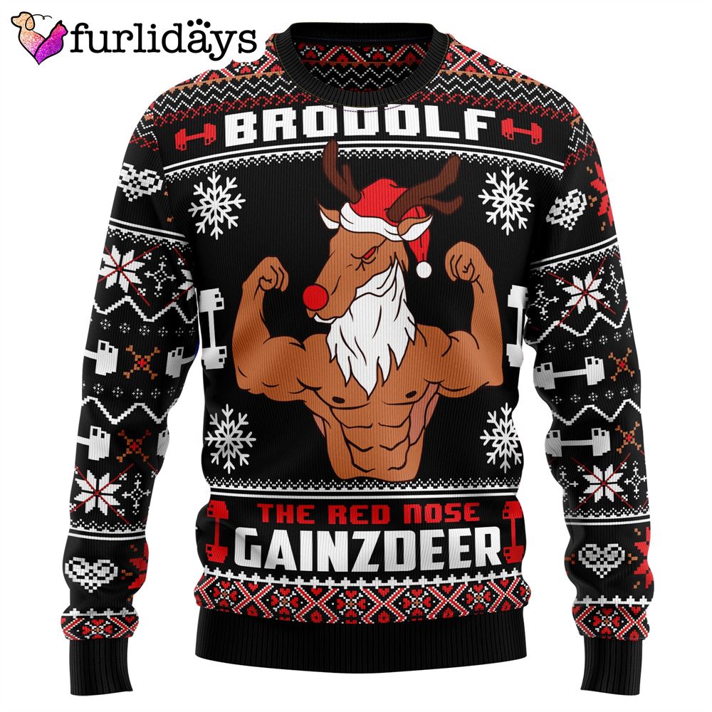 Brodolf The Red Nose Gainzdeer Gym Ugly Christmas Sweater Lover Xmas Sweater Gift 1 Brodolf The Red Nose Gainzdeer Gym Ugly Christmas Sweater Lover Xmas Sweater Gift 1