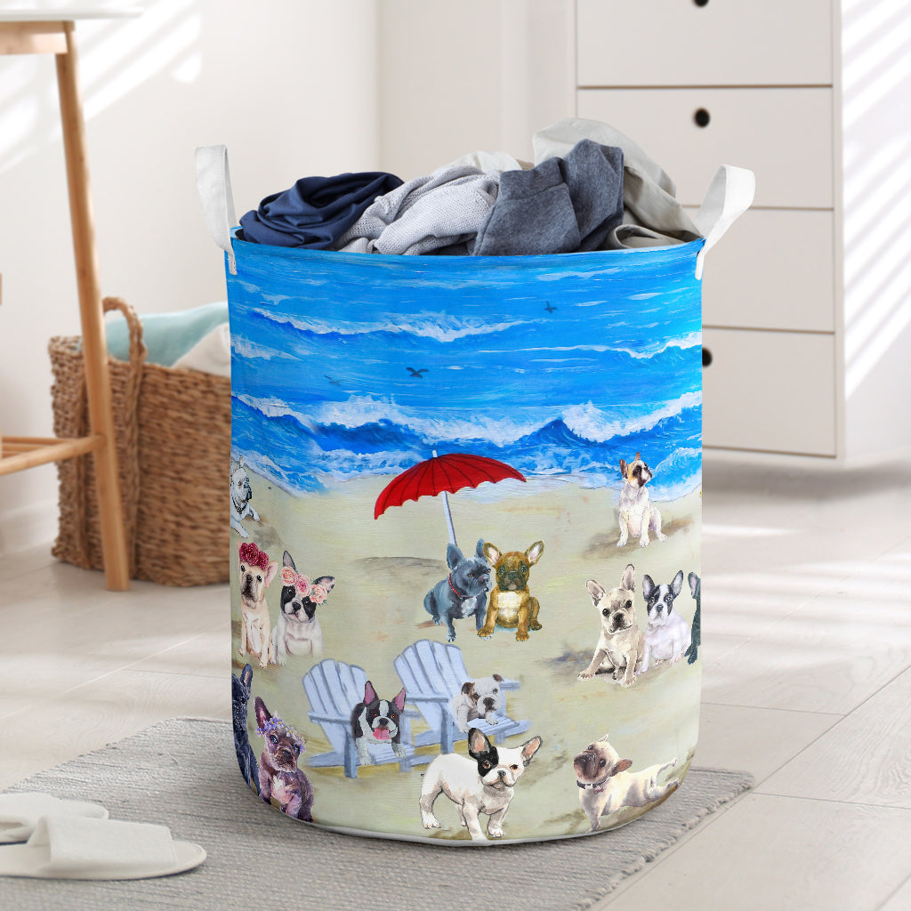Bull Frenchies In Beach Laundry Basket Dog Laundry Basket Mother Gift Gift For Dog Lovers 1