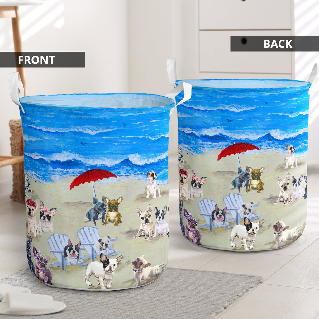 Bull Frenchies In Beach Laundry Basket Dog Laundry Basket Mother Gift Gift For Dog Lovers 2