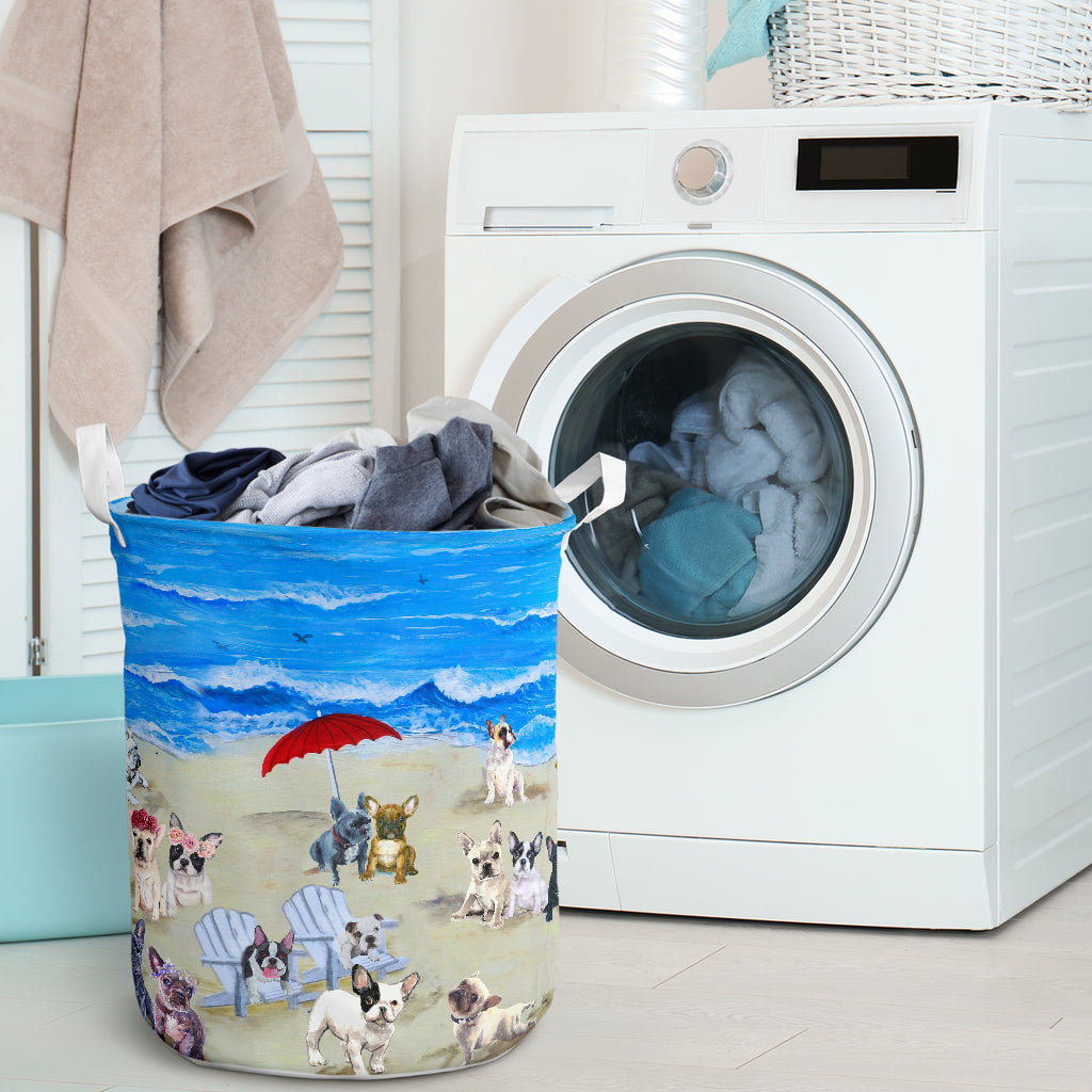 Bull Frenchies In Beach Laundry Basket Dog Laundry Basket Mother Gift Gift For Dog Lovers 3